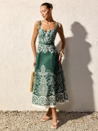 Baroque Floral Print Belted Cami Maxi Dress COMMENSE at Commense