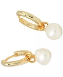 Baroque Pearl Charm Huggie Hoop Earrings at Macys