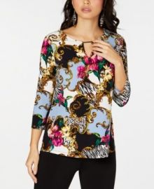 Baroque-Print Keyhole Tunic Top at Macys