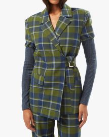 Basil French Navy Rib Sleeve Classic Plaid Blazer WeWoreWhat at We Wore What