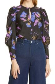 Baum und Pferdgarten Mitzy Floral Keyhole Blouse in Black Ginko  at Nordstrom