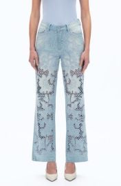 Bayeas Crystal Embroidered Raw Hem High Waist Relaxed Straight Leg Jeans at Nordstrom