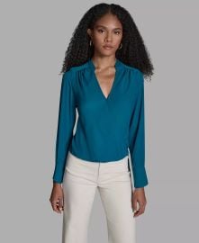 Bcbg Long Sleeve Hi Low Faux Wrap Top in Cote Dazur at Macys