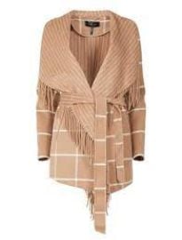 Bcbgmaxazria Fringed Oversized Collar Wrap Coat In Camel Plaid at Bcbgmaxazria