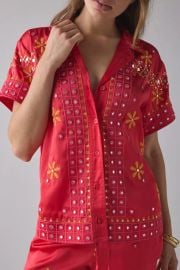 Bdg Nash Satin Mirror Sequin Souvenir Short Sleeve Button Down Shirt at Urban Outfitters