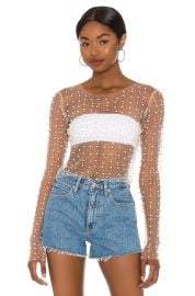 Beach Bunny Look and Glisten Pearl Mesh Top at Revolve