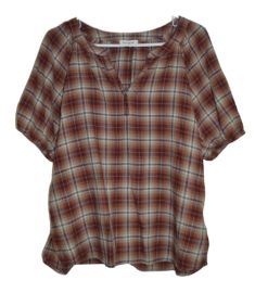 Beach Lunch Lounge Top Size M Brown Plaid VNeck Blouse eBay at eBay