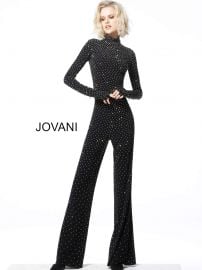 Beaded High Neck Long Sleeve Jumpsuit by Jovani at Jovani