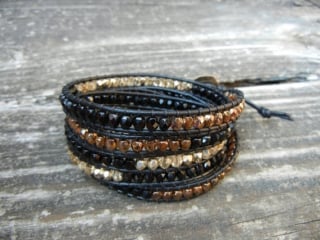 Beaded Leather Wrap Bracelet by Bracelets by betz at Etsy