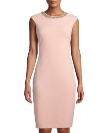 Beaded-Neck Sheath Dress Tahari ASL at Last Call