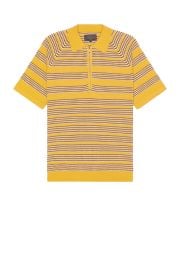 Beams Plus Half Zip Knit Polo Jacquard In Yellow at Revolve