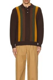 Beams Plus Knit Polo Stripe In Brown at Revolve