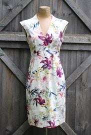 Beautiful Reiss UK Lined Sleeveless Fitted Cotton Floral Summer Dress Bridal 4 at eBay