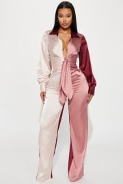Beauty In A Bottle Satin Jumpsuit - Burgundycombo Fashion Nova at Fashion Nova