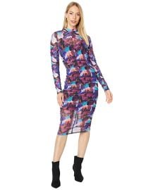 Bebe Mock Neck Printed Mesh Midi Dress  com at Zappos