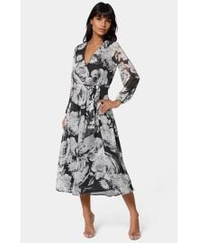 Bebe Womens Print Wrap Midi Dress - Macys at Macys