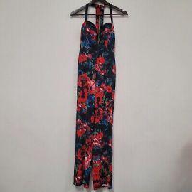 Bebe X Naven Jumpsuit Size 0 Black Red Floral Wide Strap Wired Strappy V Neck eBay at eBay