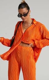 Beca Plisse Button Up Shirt in Bright Orange Showpo USA at Showpo