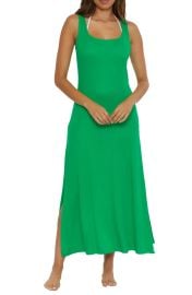 Becca Mykonos Semisheer Ribbed Cover Up Maxi Dress in verde at Nordstrom