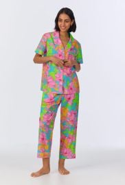 BedHead x Trina Turk Linear Floral Short Sleeve Classic Cropped Woven - Bedhead Pajamas at Bedhead
