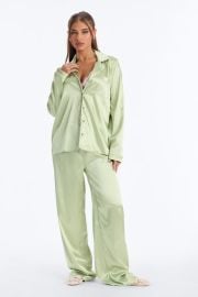 Bedtime Stretch Satin Long Sleeve PJ Pant Set | Fashion Nova at Fashion Nova