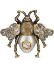 Bee Ring with Crystals and Pearl by Gucci at Gucci