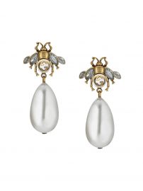 Bee earrings with drop pearls at Farfetch