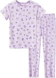 Beezizac Toddler & Little Girls Pajamas Cute Ditsy Floral/Strawberry Fruit Tee & Pants PJ Spring Set Kid Size 2T- 10 at Amazon