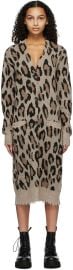 Beige Cashmere Long Leopard Cardigan at Ssense