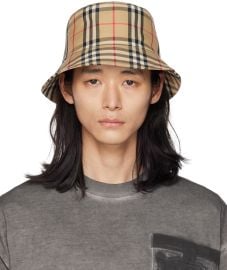 Beige Check Bucket Hat at ssense