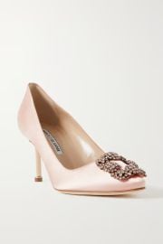 Beige Hangisi 70 embellished satin pumps MANOLO BLAHNIK NET-A-PORTER at Net a Porter