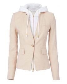 Beige Hooded Blazer at Intermix