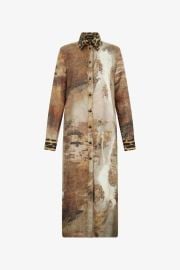 Beige Silk Shirt Dress With Marble Print at Roberto Cavalli