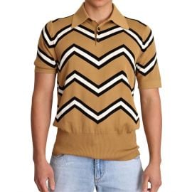 Beige Silk Short Sleeve Polo Top T shirt by Dolce Gabbana at Balardi