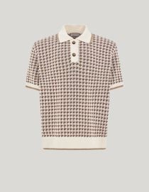 Beige short-sleeved linen and silk jacquard polo shirt - Canali US at Canali