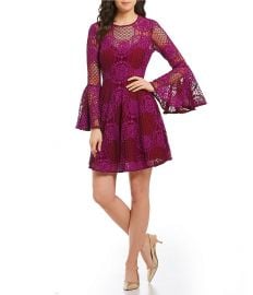 Bell Sleeve Lace Fit and Flare Dress at Amazon