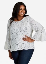 Bell Sleeve Zig-zag Cutout Sweater by Ashley Stewart at Ashley Stewart