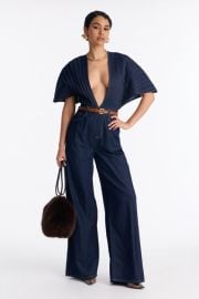 Bella Plunge Neck Denim Jumpsuit Fashion Nova at Fashion Nova