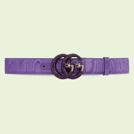 Belt with Double G snake buckle in purple moir fabric US at Gucci