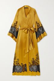 Belted Chantilly Lace-Trimmed Silk-Satin Robe by Carine Gilson at Net A Porter