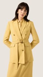 Belted Double-Breasted Blazer in Viscose Linen | Sunflower at Argent
