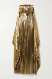 Belted Draped Pleated Lame Gown by Semsem at Net A Porter