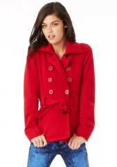 Belted Fleece Peacoat at Delias