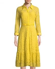 Belted Floral-Lace Illusion Shirtdress Nanette Nanette Lepore at Neiman Marcus