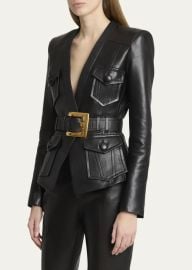 Belted Leather Fitted Jacket at Bergdorf Goodman