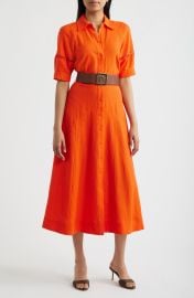 Belted Linen Blend Shirtdress at Nordstrom