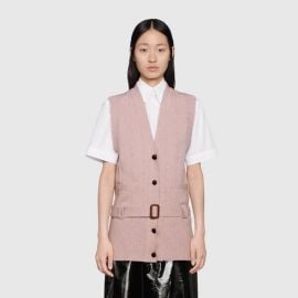 Belted Rib Wool Knit Vest at Gucci