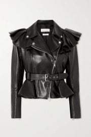 Belted Ruffled Leather Biker Jacket by Alexander McQueen at Net A Porter