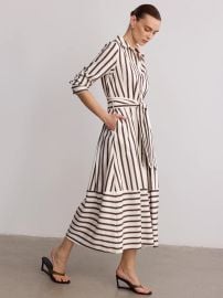 Belted Striped Shirt Dress at Commense