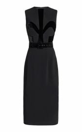 Belted Velvet-Paneled Silk-Crepe Midi Dress By Sergio Hudson at Moda Operandi